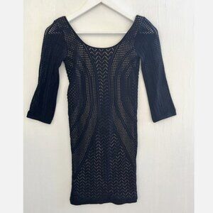 BEBE Y2K Black Knit Laser Cutout Mini Bodycon Dress Lined Size P/S
